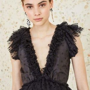 ULLA JOHNSON Beckett Ruffle Trimmed Dotted Polka Dot V-Neck (Sz 2)